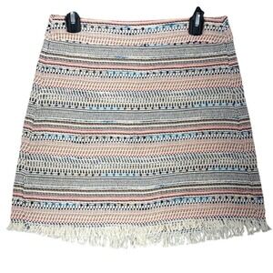 LOFT Skirt Womens 4 Beige‎ Woven Knit Fringe Mini Short A-Line Casual Festival